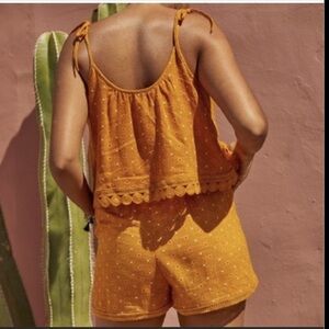Aerie Cotton Yellow Floral Toe Strap Romper Sz S